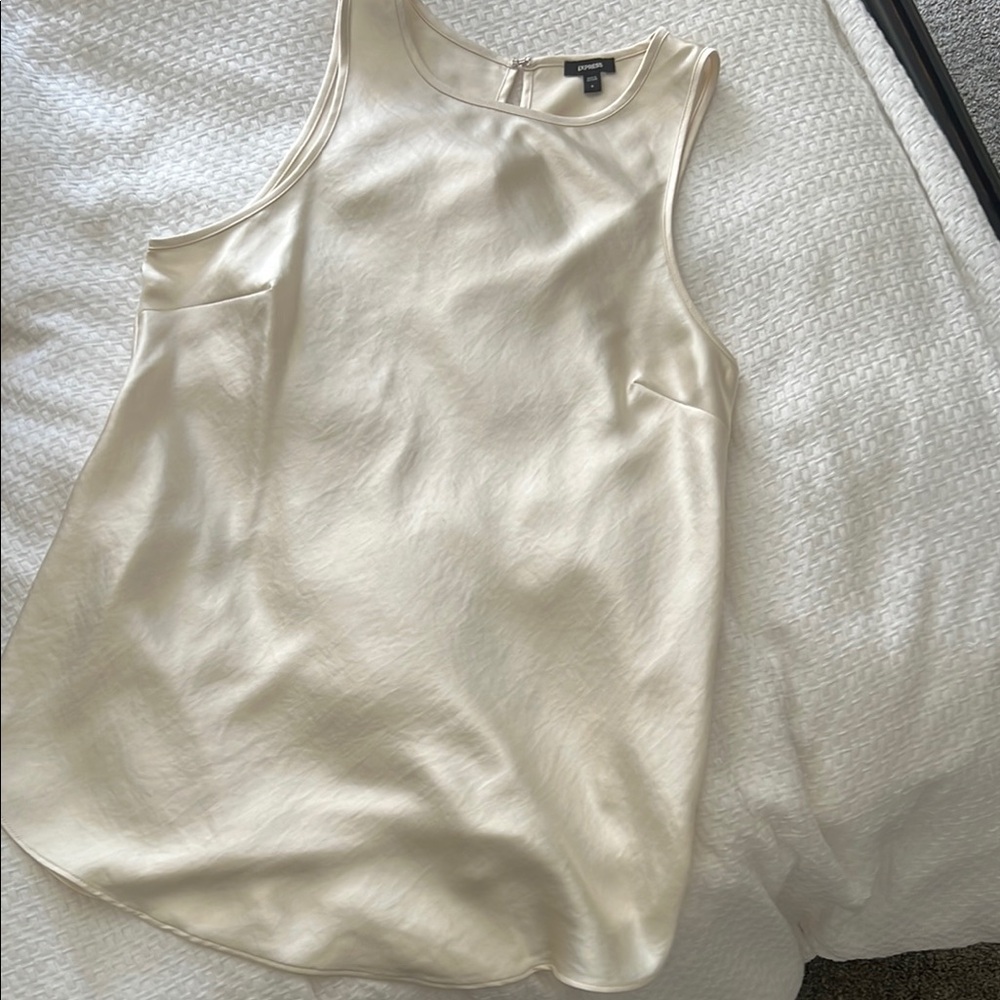 Express Cream Satin Crew Neck Tank Small